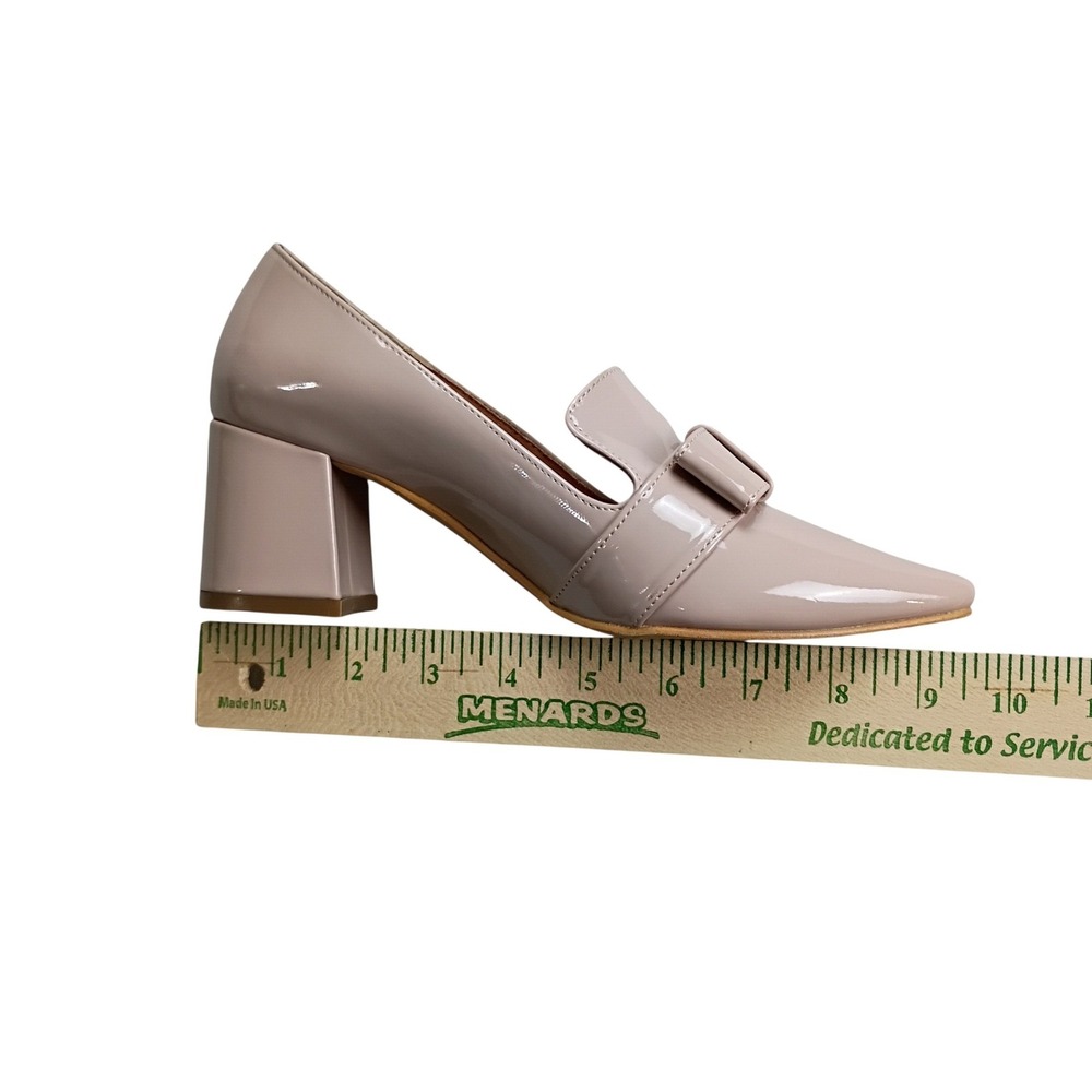 Patent Pointed-Toe Bow Loafers in Taupe - Women Shoes Heels - Picture 8 of 9